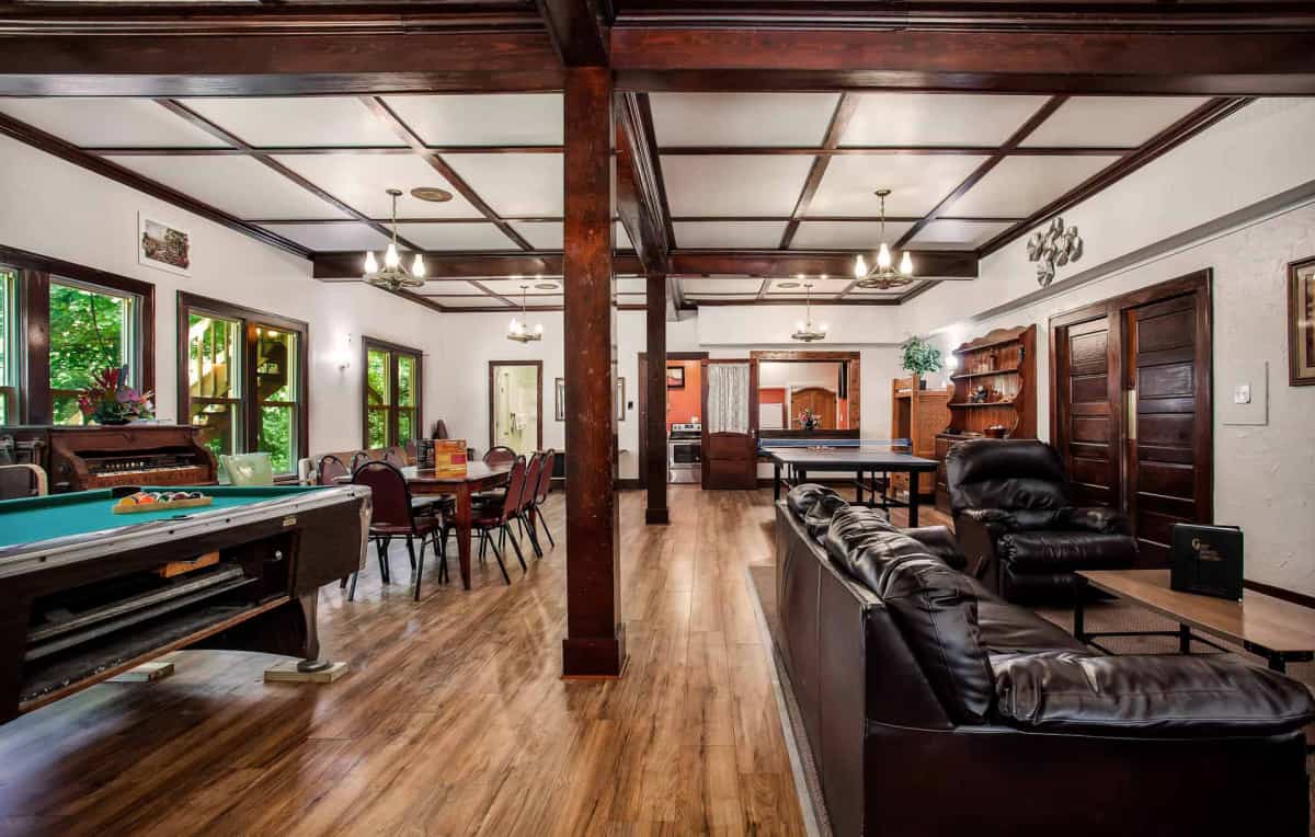 Group Lodge - Living Space with Pool Table, Ping-Pong Table, and couches